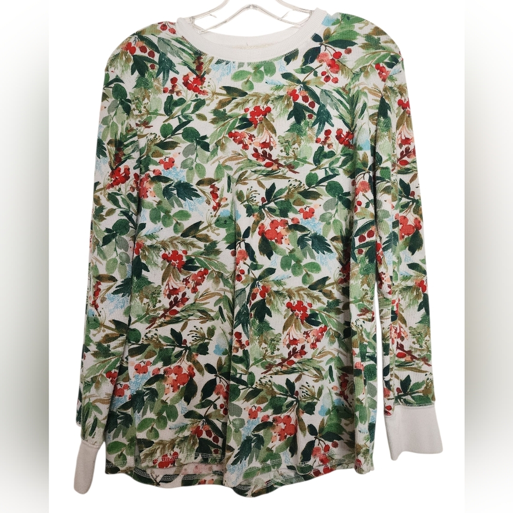 Stars Above Womens thermal waffle Print knit pajama Top SZ Medium